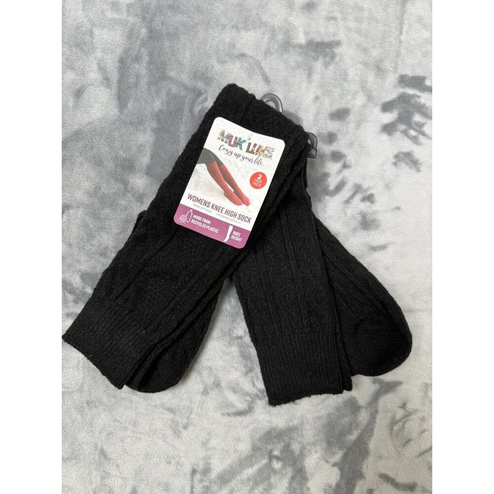 Muk Luks Women’s 2 Pair Pack Knee High Socks Size 6-11 Black